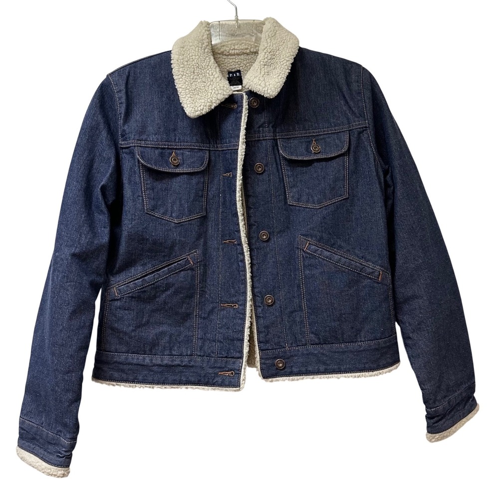 Vintage Gap Denim Sherpa Jacket Dark Wash Blue Trucker Fall 2001 Large L